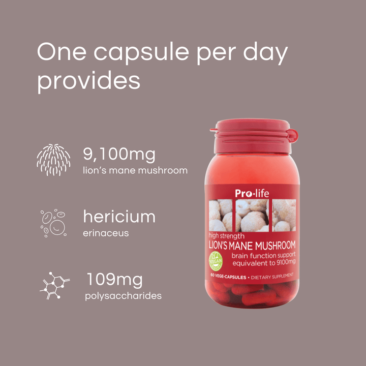 Pro-life Lion's Mane Mushroom 60 Vege Capsules - HealthyMe