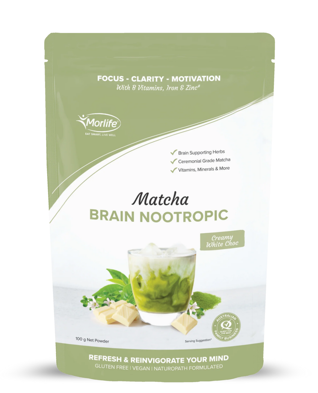 Morlife Matcha Brain Nootropic Powder (Creamy White Choc) 100g - HealthyMe