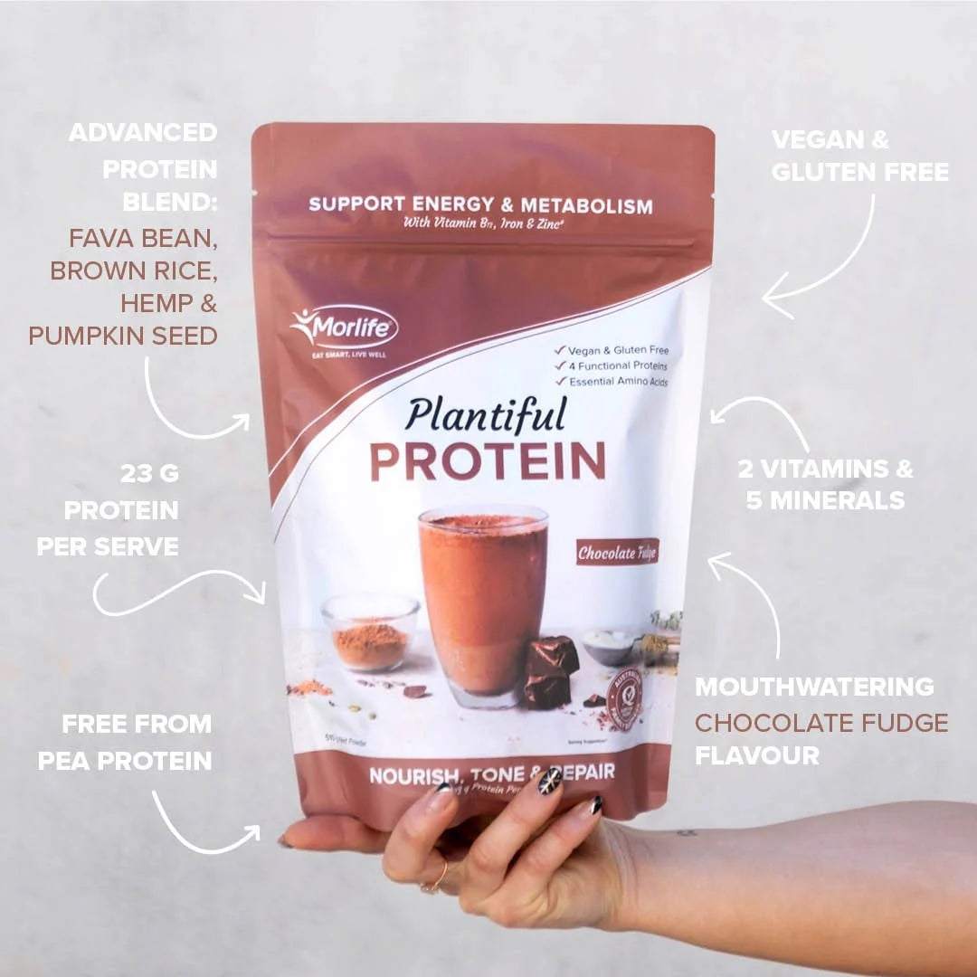 Morlife Plantiful Protein Powder 440g (Chocolate Fudge) - HealthyMe