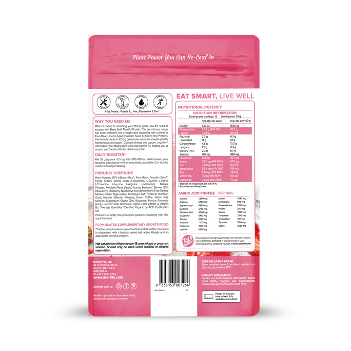 Morlife Plantiful Protein Powder 440g (Berry Swirl) - HealthyMe