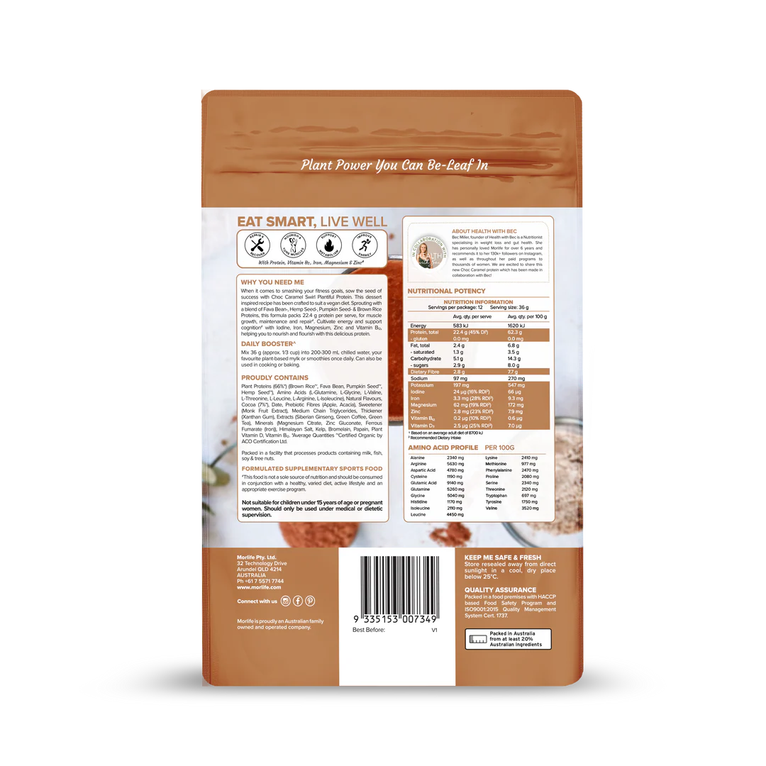 Morlife Plantiful Protein Powder 440g (Choc Caramel Swirl) - HealthyMe