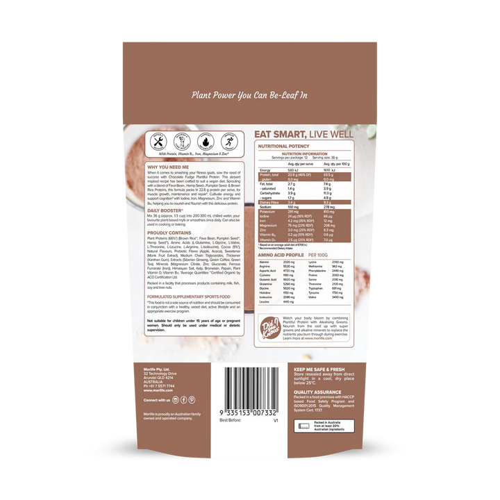 Morlife Plantiful Protein Powder 440g (Chocolate Fudge) - HealthyMe