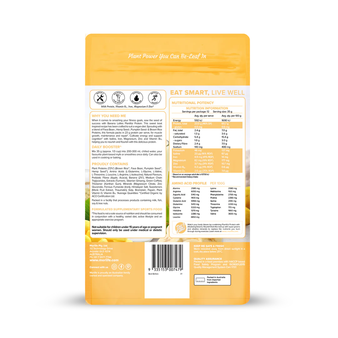 Morlife Plantiful Protein Powder 440g (Banana Lollies) - HealthyMe