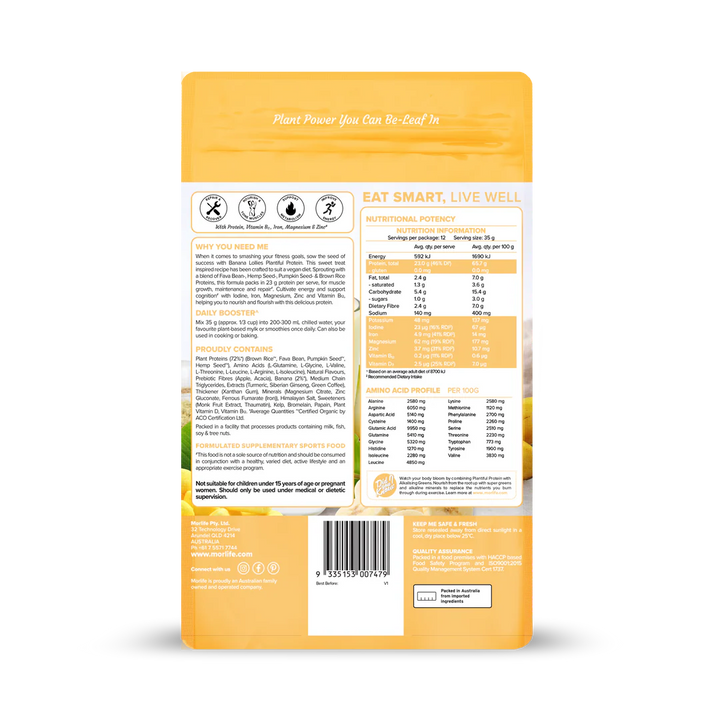 Morlife Plantiful Protein Powder 440g (Banana Lollies) - HealthyMe