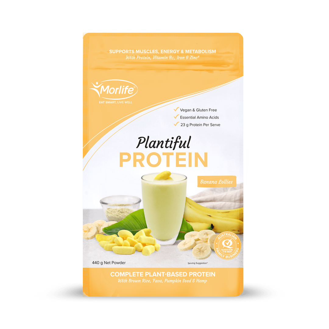 Morlife Plantiful Protein Powder 440g (Banana Lollies) - HealthyMe